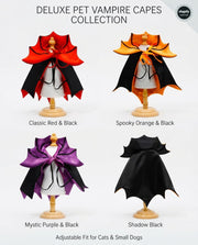 Halloween pet cape color comparison on display stands