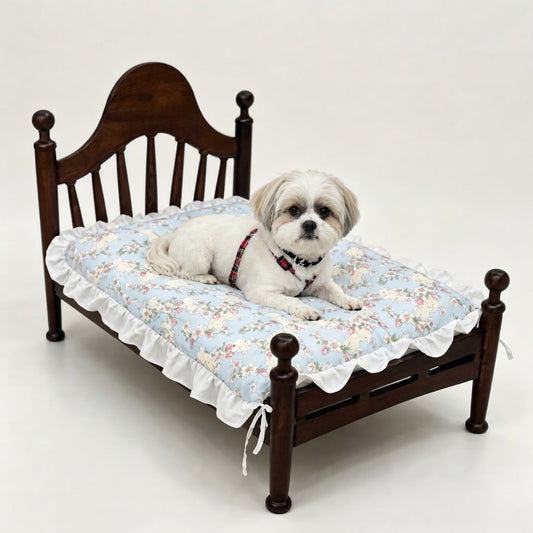 French Vintage Solid Wood Pet Bed with Mattress