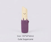 Purple sugarcane-shaped dog toy with dimension label