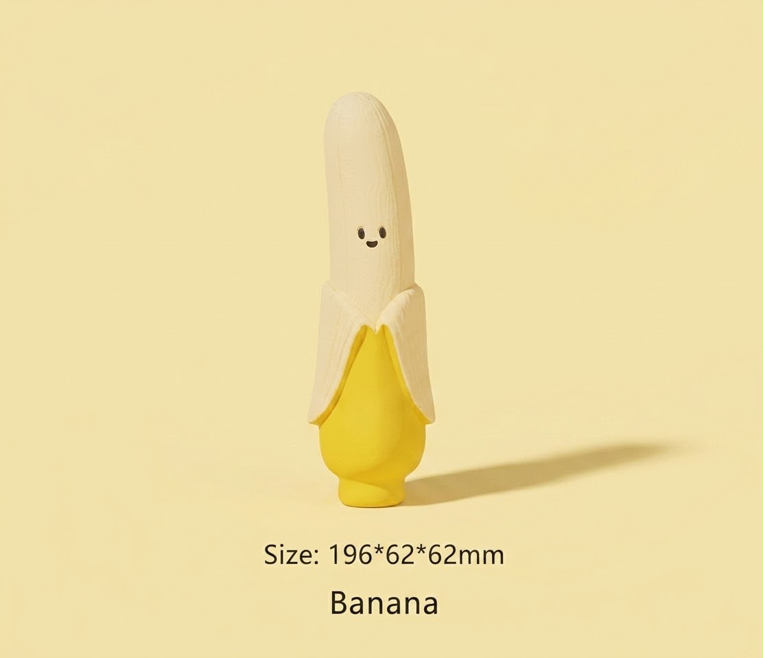 Yellow banana-shaped dog toy with peeled-skin design