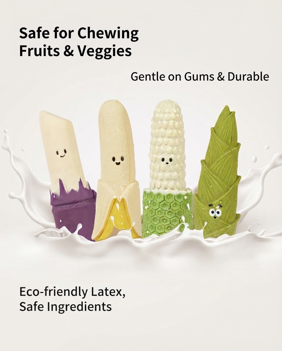 Peel & Squeak Latex Dog Toys – Fruit & Veggie Collection