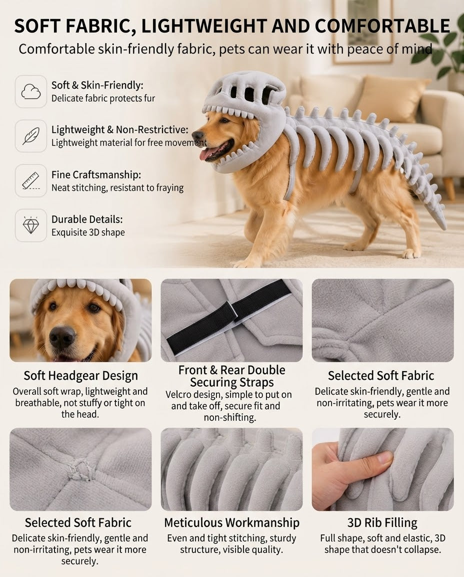Soft plush dinosaur skeleton costume material and construction details