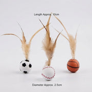 Feather cat toy dimensions with 2.5 cm ball and 10 cm total product length