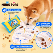 Dog snuffle toy with built-in squeaker and 47.2-inch treat-hiding strip